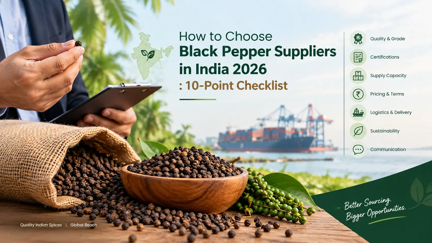 How to choose black pepper suppliers in India with quality, certification and export sourcing checklist